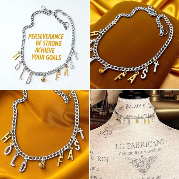 Chic Two-Tone Charm Necklace “Hold Fast” 15” - Picture 13 of 14